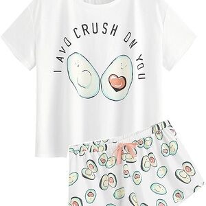 Kids Avocado Print Pajama Set - White